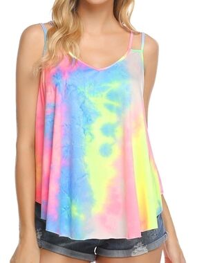 Zeagoo Women's Pastel Tie-Dye Strappy Cami in Peach, Blue, Yellow ~ Size Small